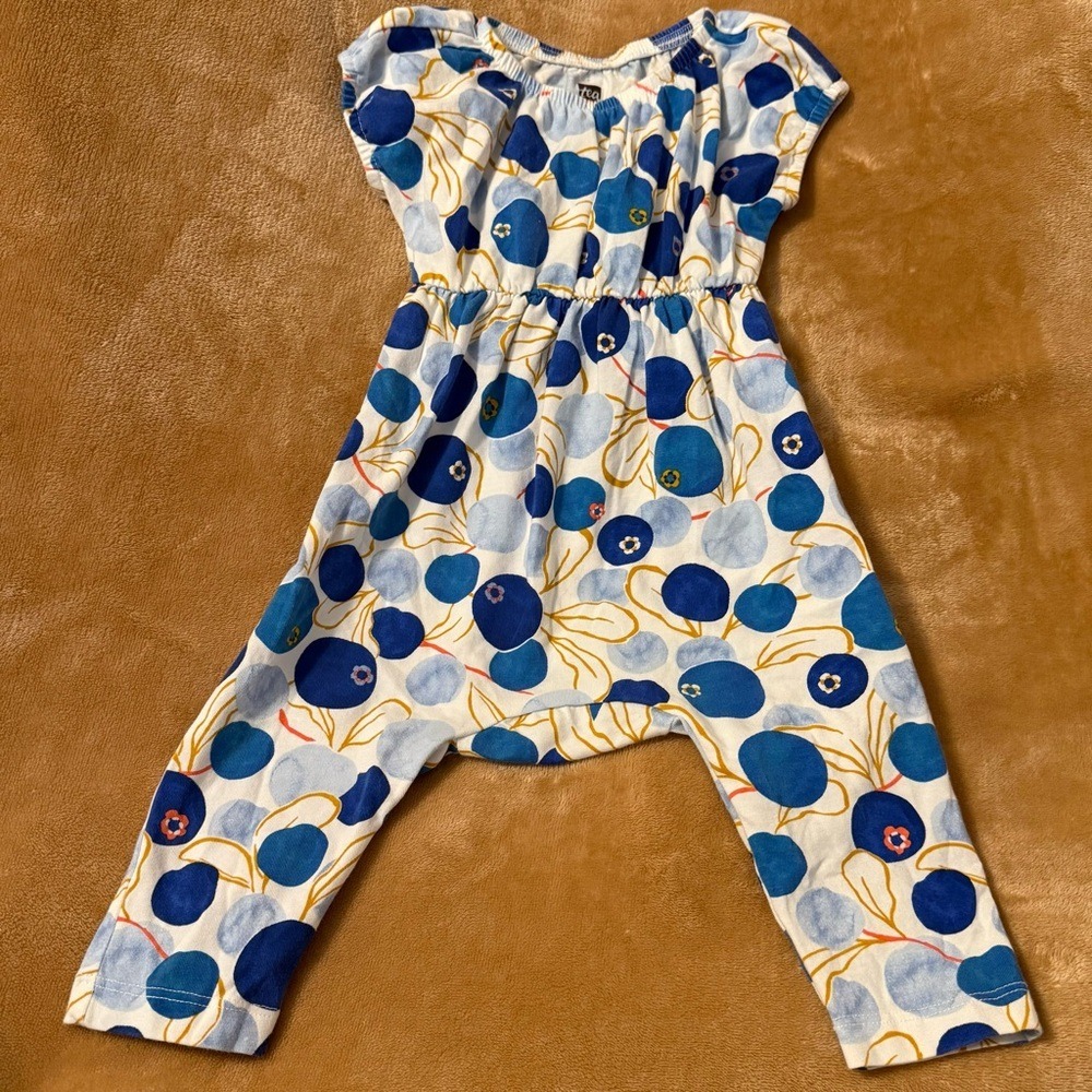 Tea Collection Baby Blueberry Print Romper Blue White 3-6 Months Cotton Blend